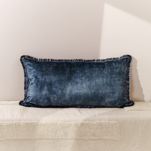 Distressed Velvet Cushion With Fringe