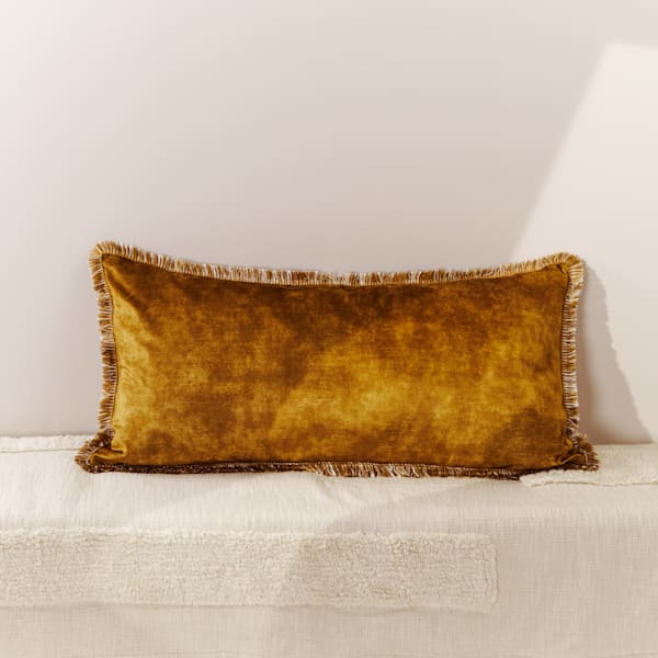 Distressed Velvet Cushion With Fringe