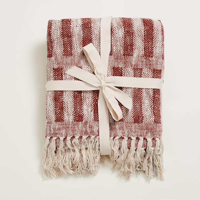 Red Striped Cotton Throw with Tassles 100 Cotton Inside Story